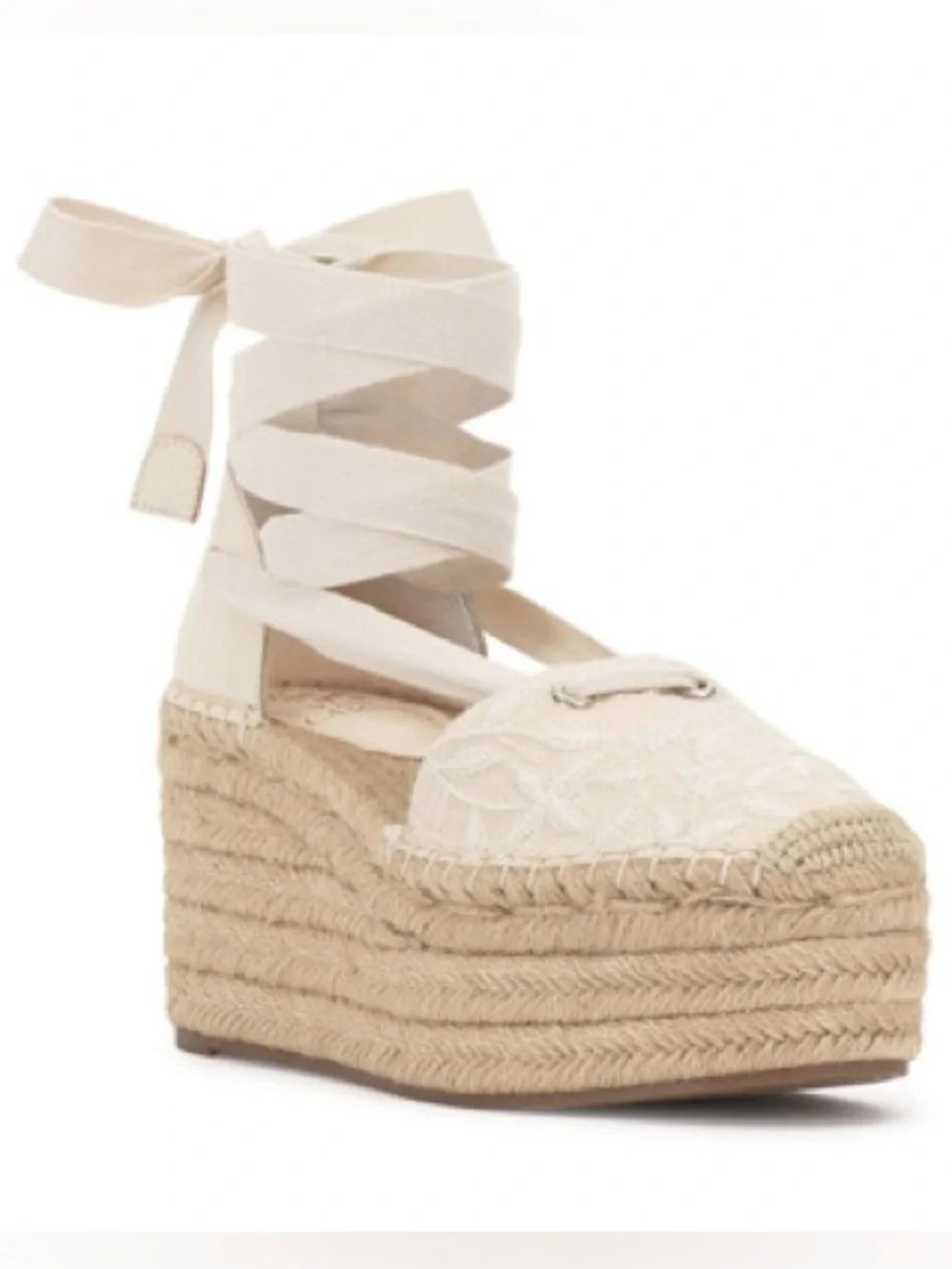 Vince Camuto Espadrille Wedge Lace-Up Platform Sandal in Cream